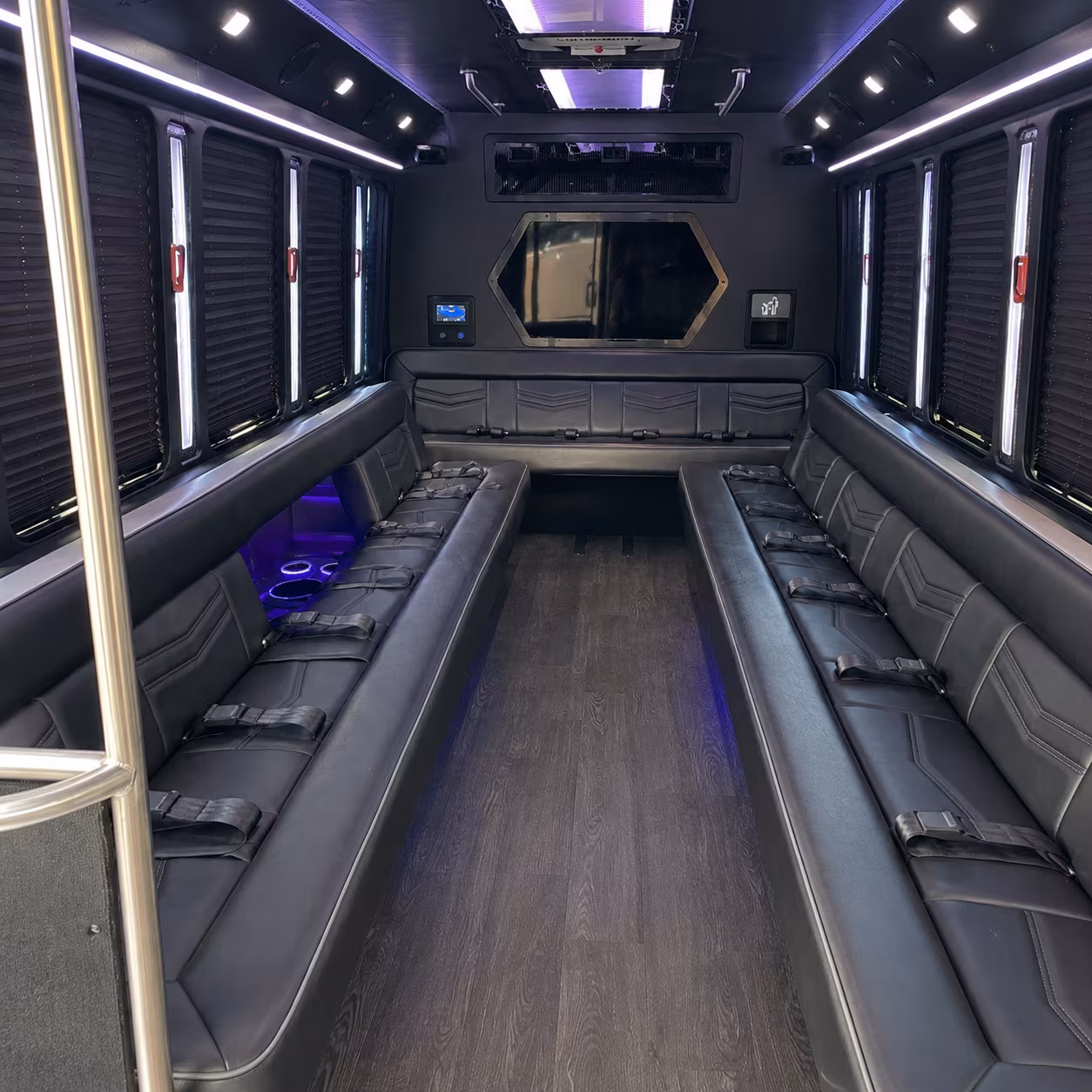 troy 18 passenger party bus interior