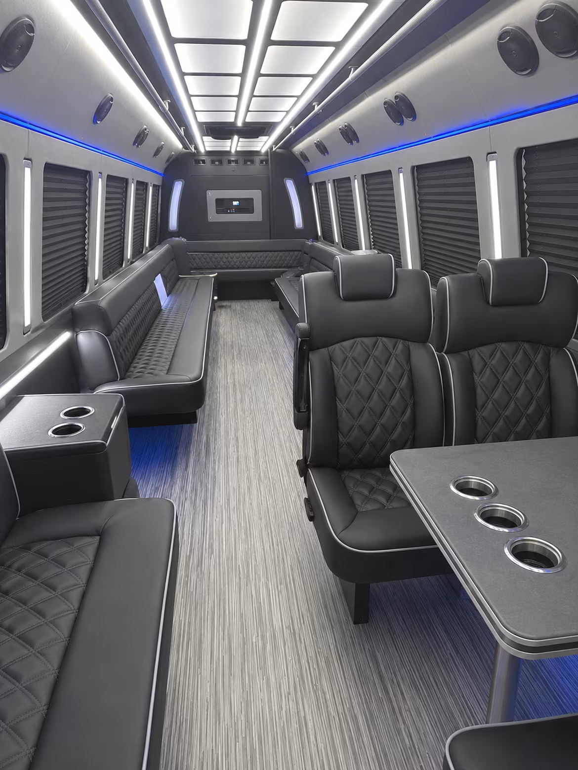 troy 25 passenger party bus inside