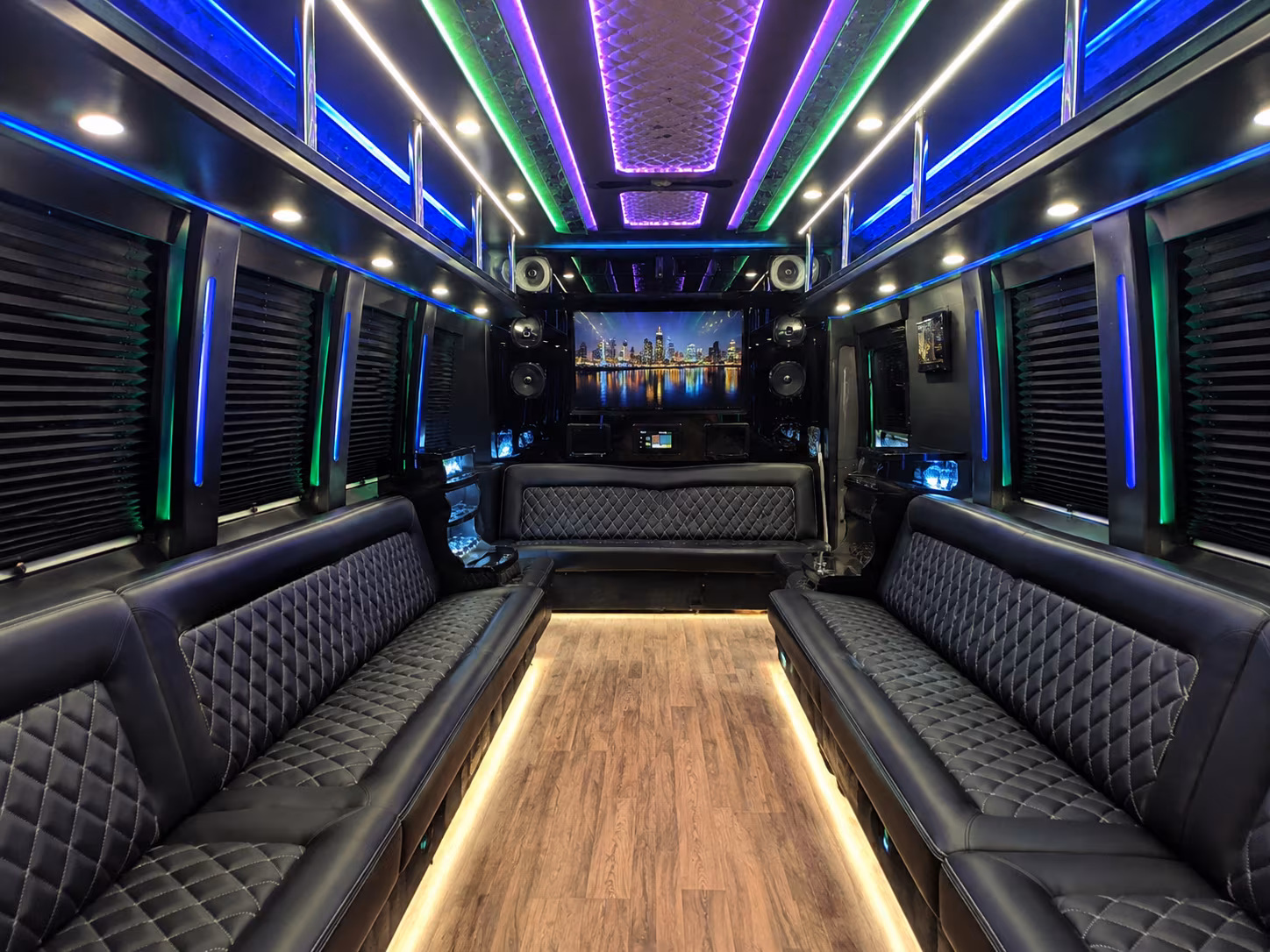 troy 25 passenger party bus interior