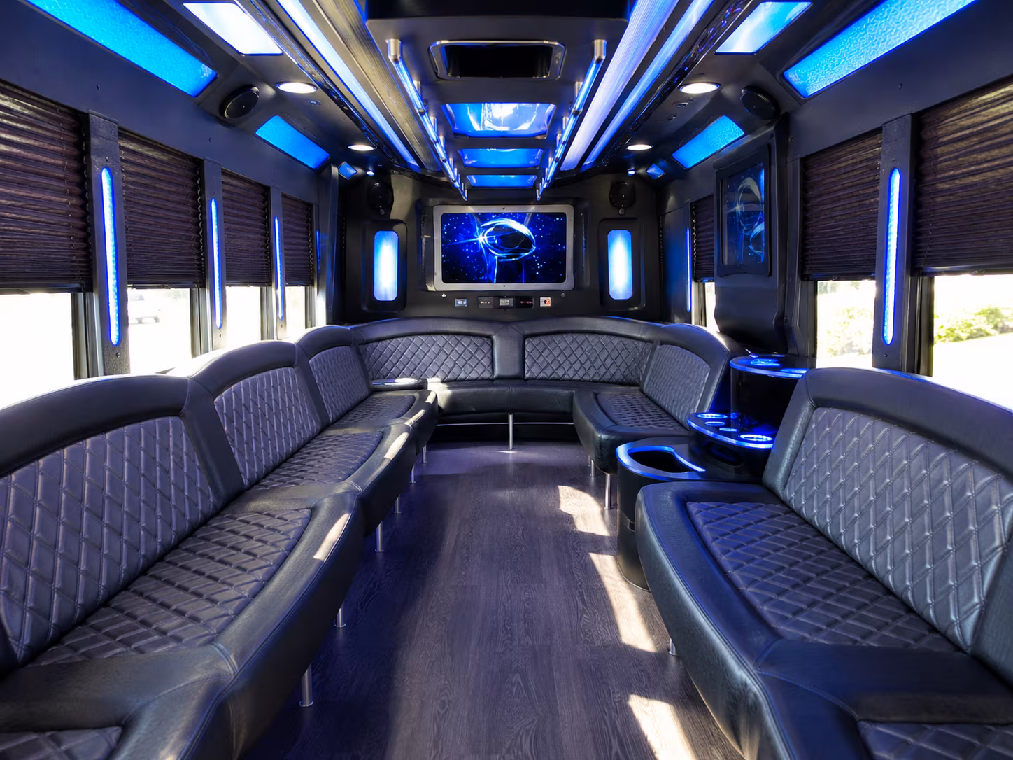 troy 28 passenger party bus inside