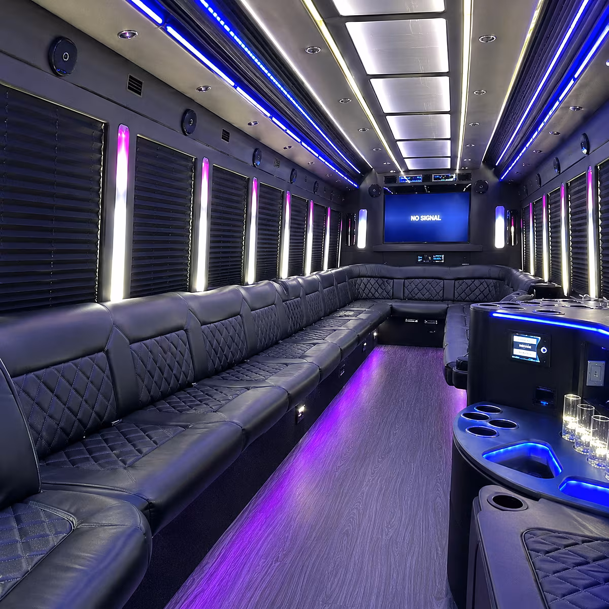 troy 30 passenger party bus inside