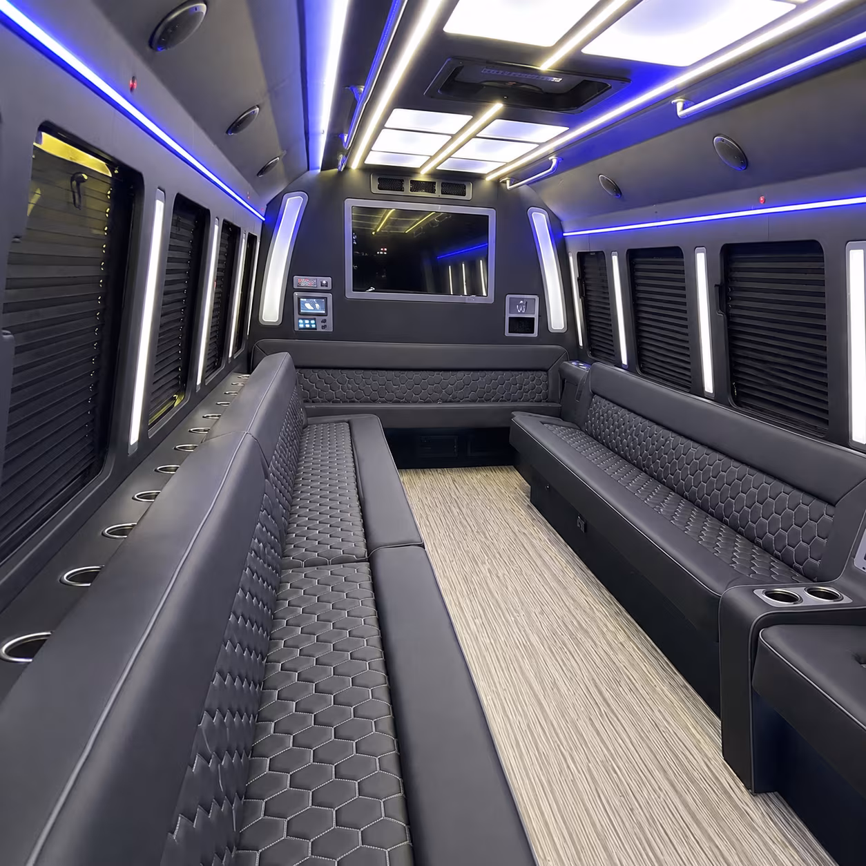troy 40 passenger party bus inside