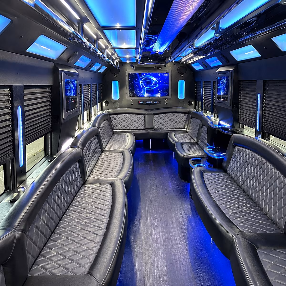 troy 50 passenger party bus interior